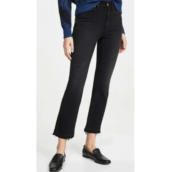 AYR Denim - AYR The Rocker Straight‎ Leg Crop Raw Hem in Magnetic Black Size 25